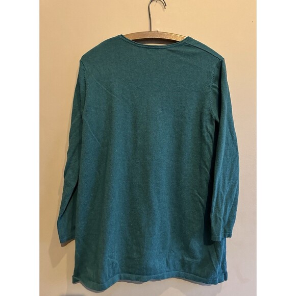 J Jill Size Medium Cotton Cashmere Blend Knit Tunic w/pockets Green V-neck Soft - Picture 6 of 8
